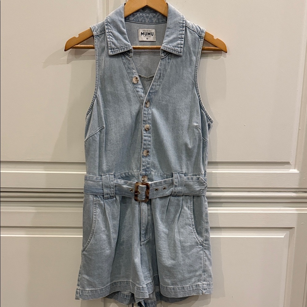 Show Me Your MuMu Light Blue Denim Romper